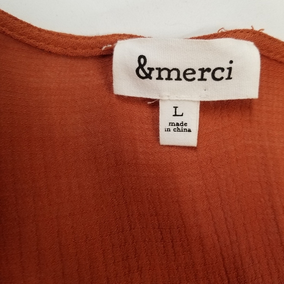 & Merci Woman SzL Romper Ruffle Long Sleeve Drawstring Waist V Neck Burnt Orange - Picture 3 of 13